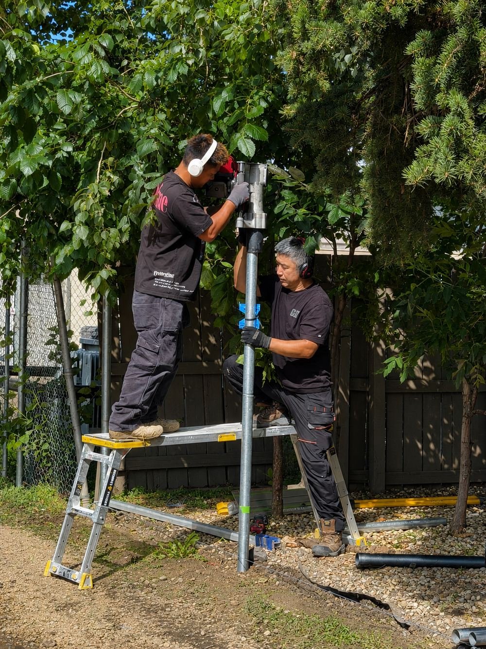 Fence installation crew at work