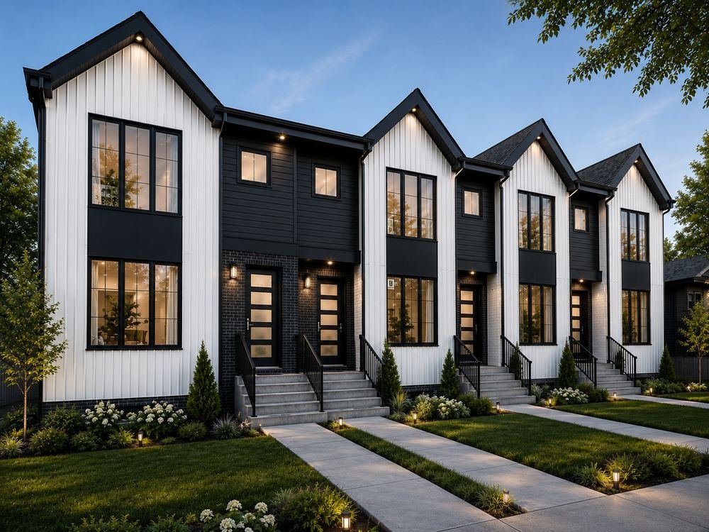 Townhome row at dusk