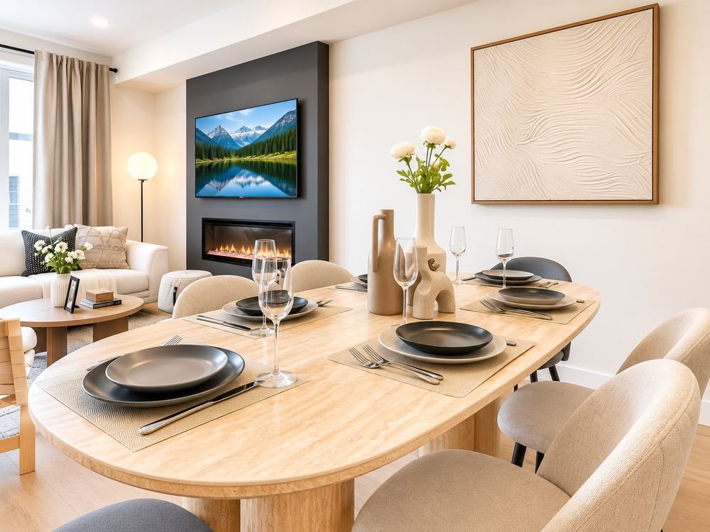 Dining with fireplace feature