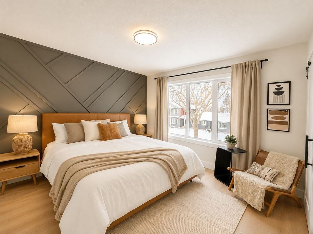 Primary bedroom — feature wall