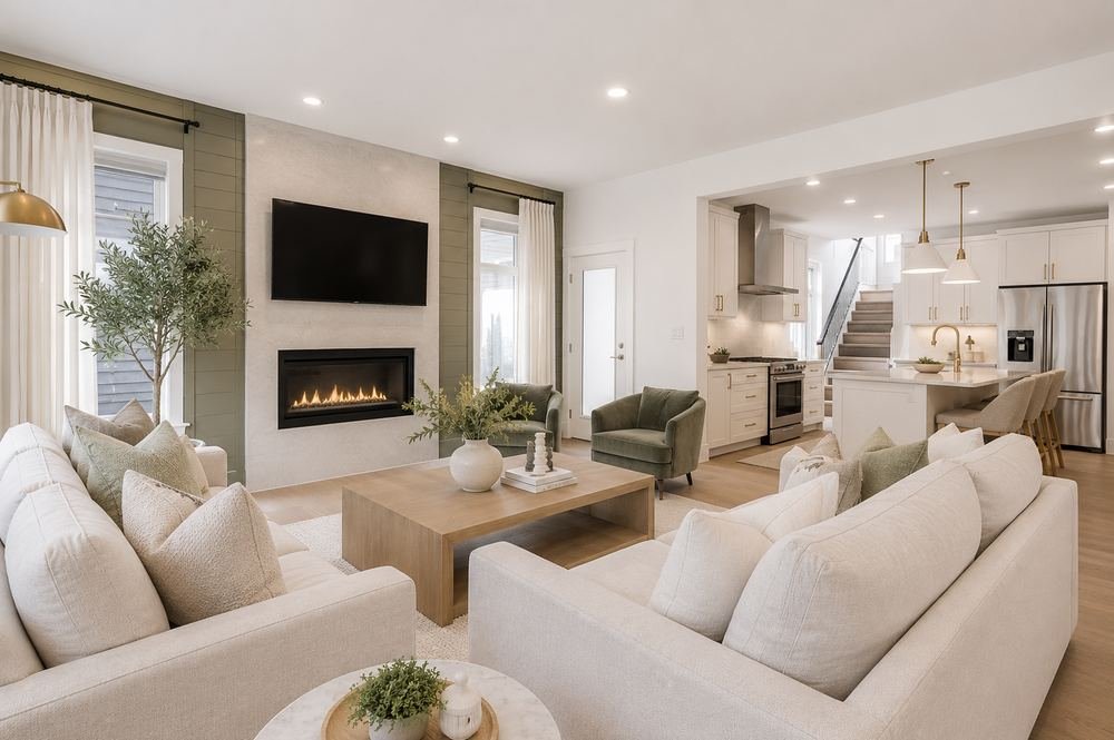Great room with fireplace