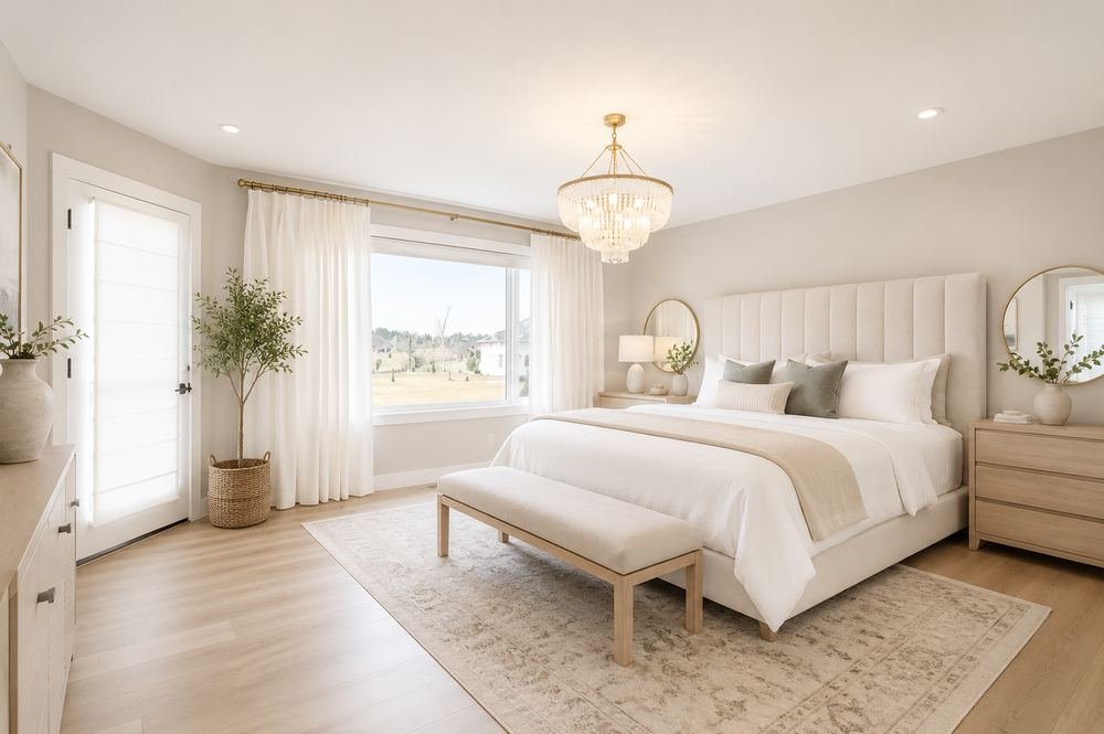 Primary suite with chandelier