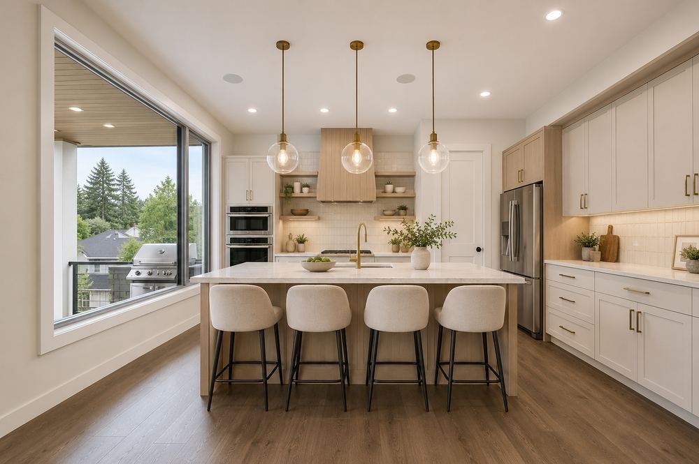 Kitchen with pendant lighting